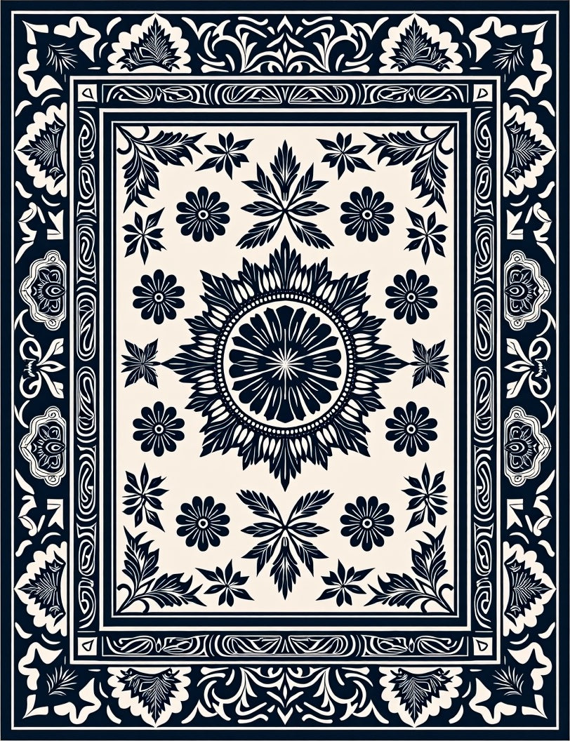 Floral Medallion Leaf Pattern Rug