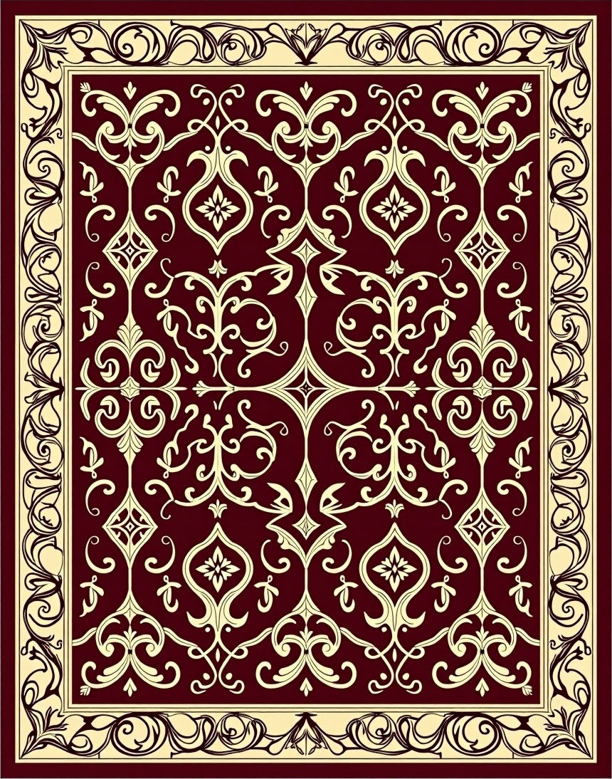 Elegant Winery Floral Scroll Pattern Rug
