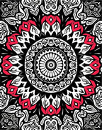 Intricate Black Red Floral Mandala Design Rug