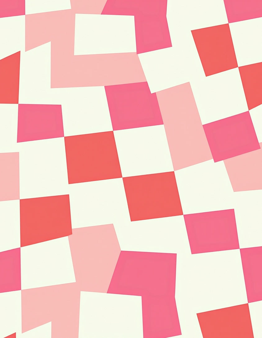 Geometric Pink White Checkered Pattern Rug