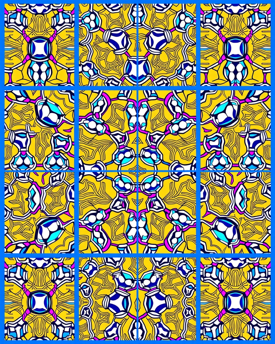 Vibrant Yellow Blue Kaleidoscopic Pattern Rug