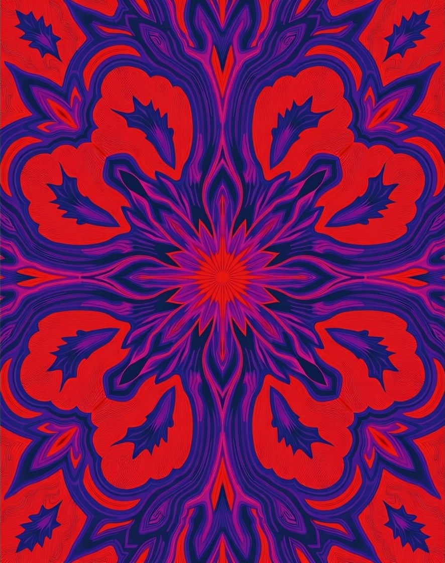Vibrant Red Purple Floral Kaleidoscope Rug