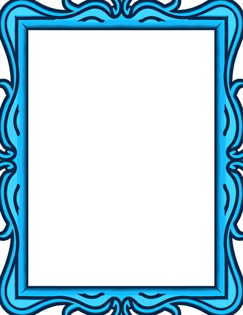 Ornate Royal Blue Scrollwork Frame Rug