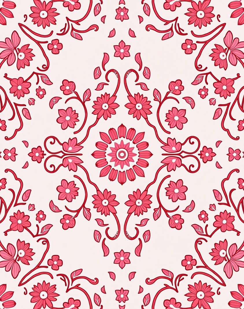 Pink Floral Vines Contemporary Rug
