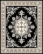 Classic Floral Motif Black Rug