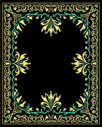 Ornate Yellow Teal Floral Border Frame Rug