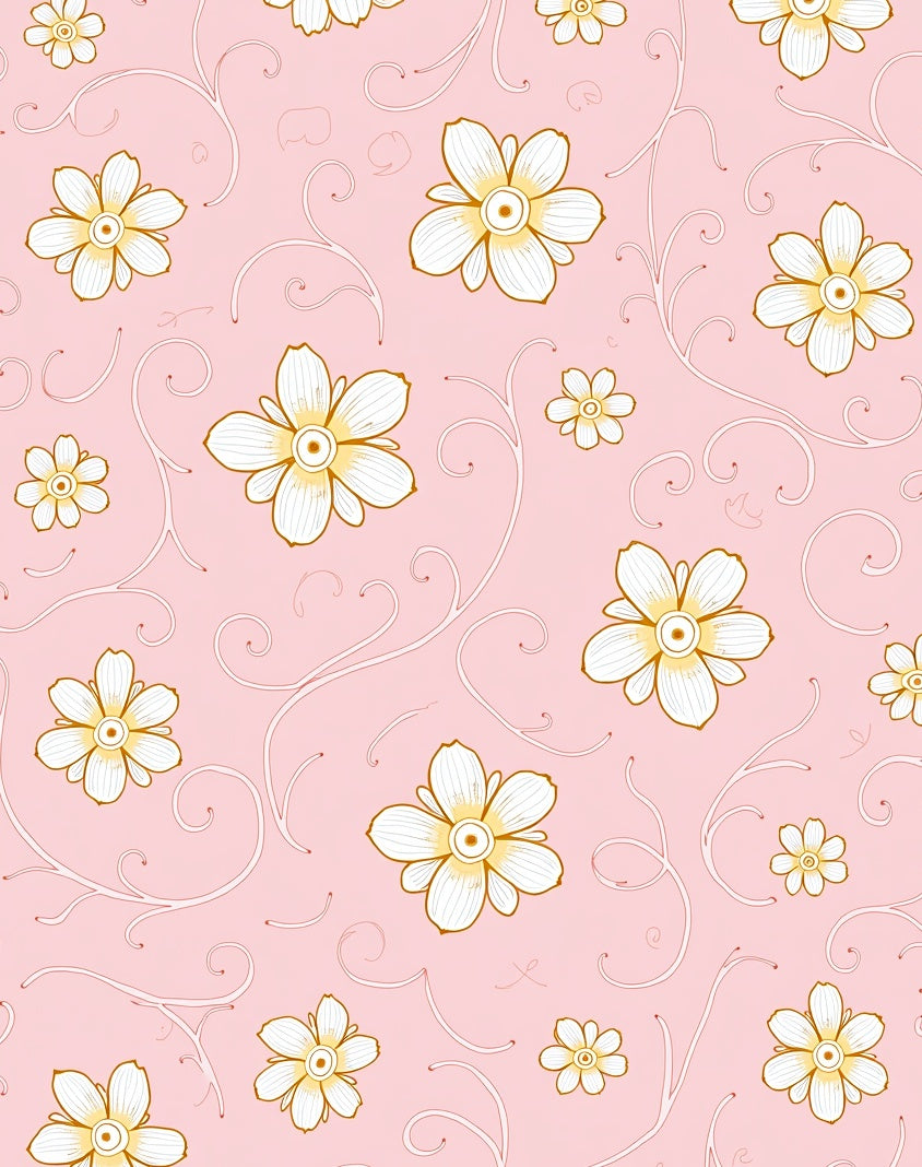 Whimsical Floral Vine Pink Pattern Rug