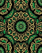 Emerald Gold Filigree Mandala Rug