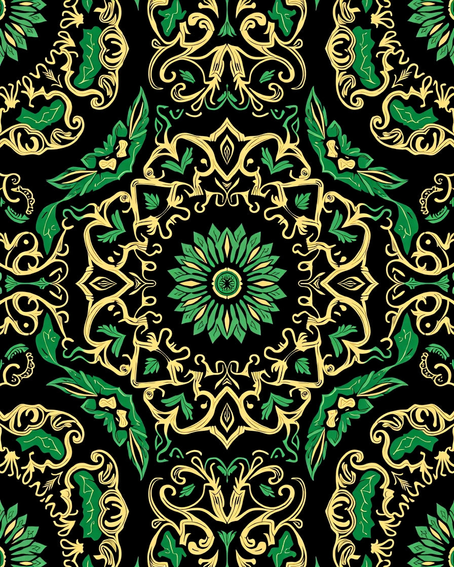 Emerald Gold Filigree Mandala Rug