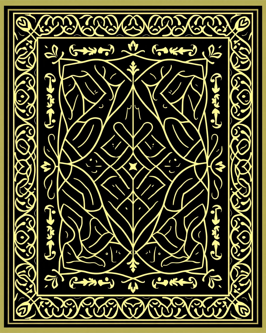 Intricate Golden Black Intertwined Pattern Rug