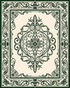 Deep Green Scrollwork Floral Medallion Rug