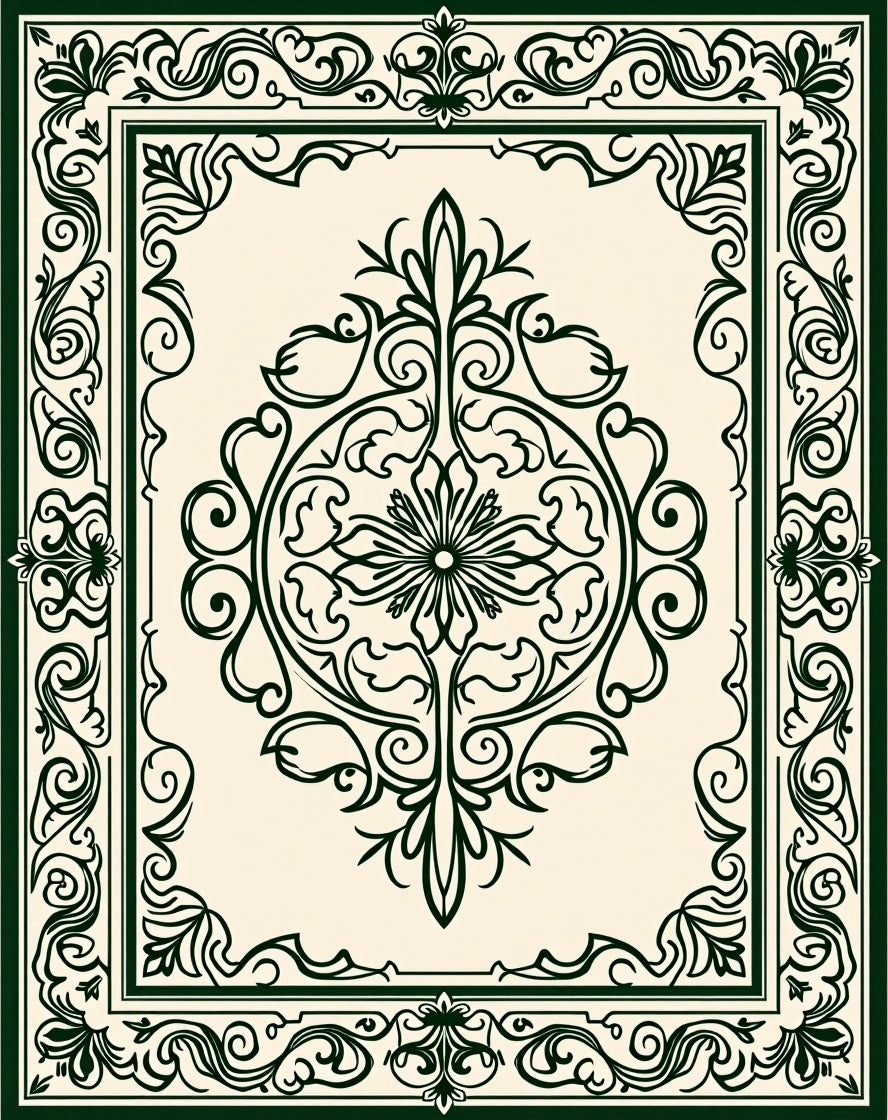 Deep Green Scrollwork Floral Medallion Rug