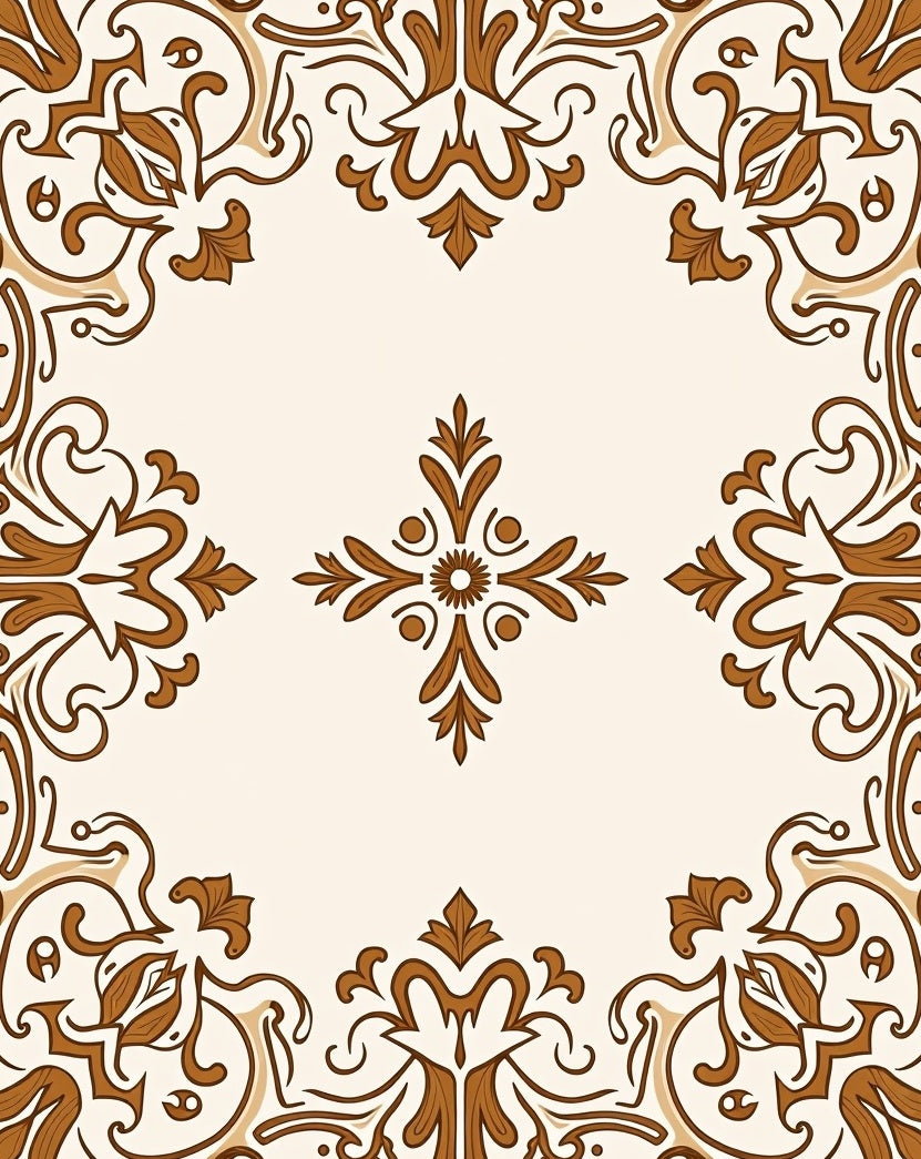 Ornate Leaf Scrollwork Border Design Rug