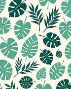 Tropical Leaf Pattern In Teal Rug