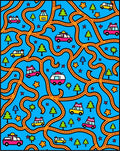 Bright Blue Road Trip Cars Trees Rug