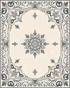 Vintage Floral Mandala Border Rug