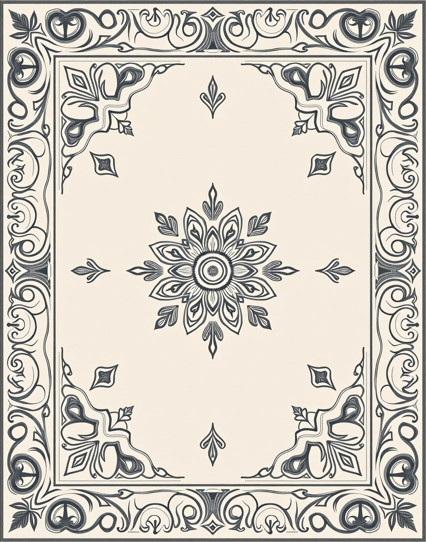 Vintage Floral Mandala Border Rug