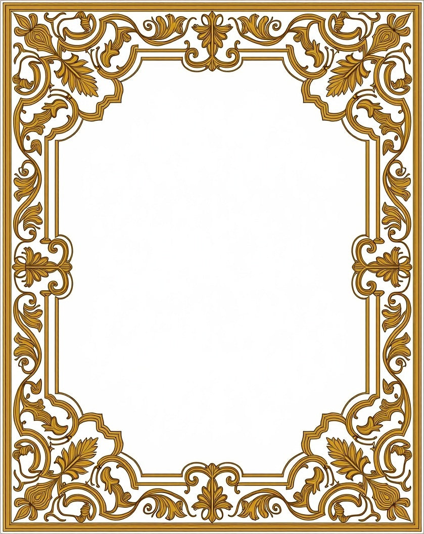 Ornate Golden Leaf Scrollwork Design Rug