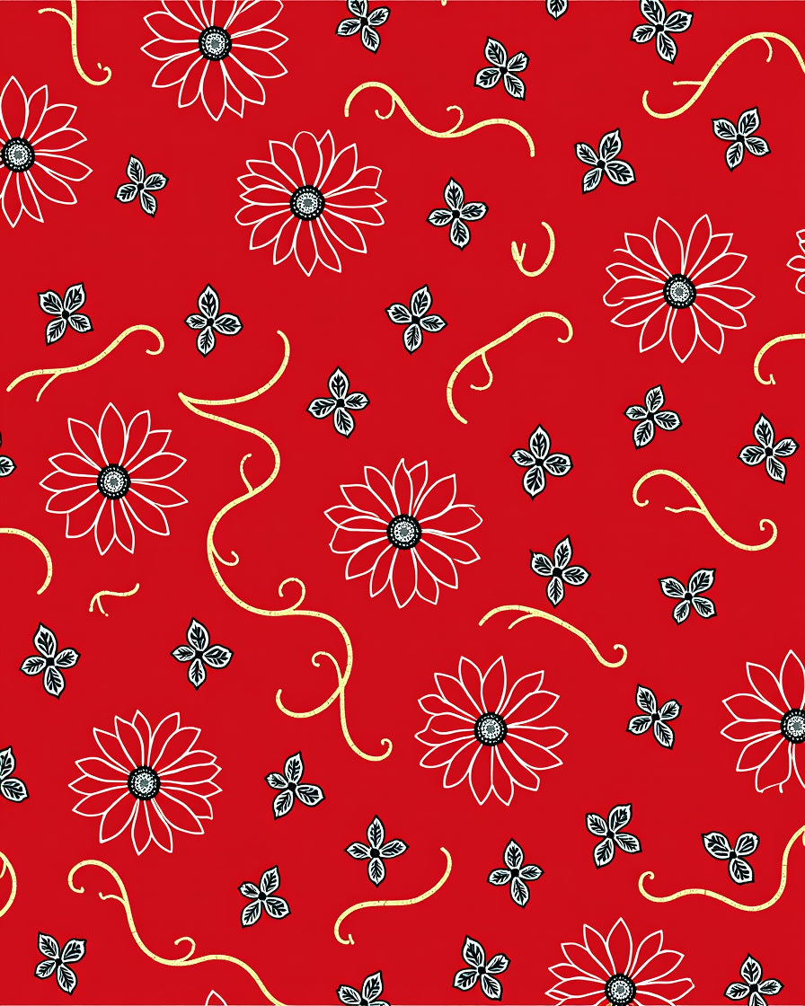 Vibrant Red Detailed Floral Vine Rug