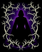 Mysterious Hooded Figure Violet Vine Rug