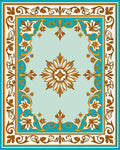 Ornate Floral Golden Teal Border Rug