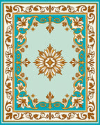 Ornate Floral Golden Teal Border Rug