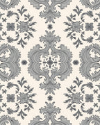 Ornate Grey Floral Damask Pattern Rug