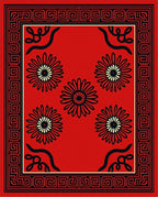 Red Floral Geometric Border Runner Design Rug
