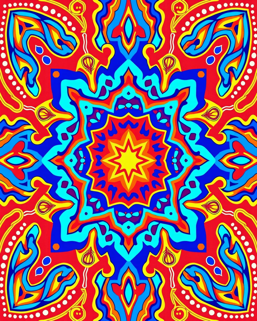 Vibrant Geometric Sunburst Mandala Rug
