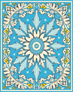 Blue Floral Swirl Medallion Pattern Rug