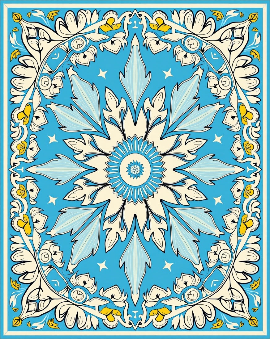Blue Floral Swirl Medallion Pattern Rug