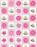 Charming Pink Floral Grid Design Rug