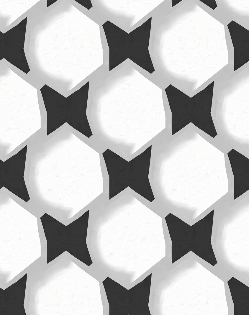 Abstract Black White Geometric Hexagonal Pattern Rug