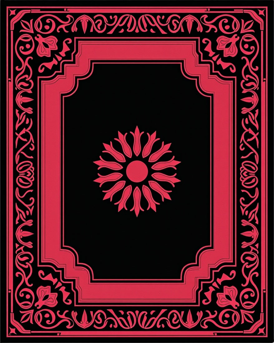 Elegant Crimson Floral Frame Rug