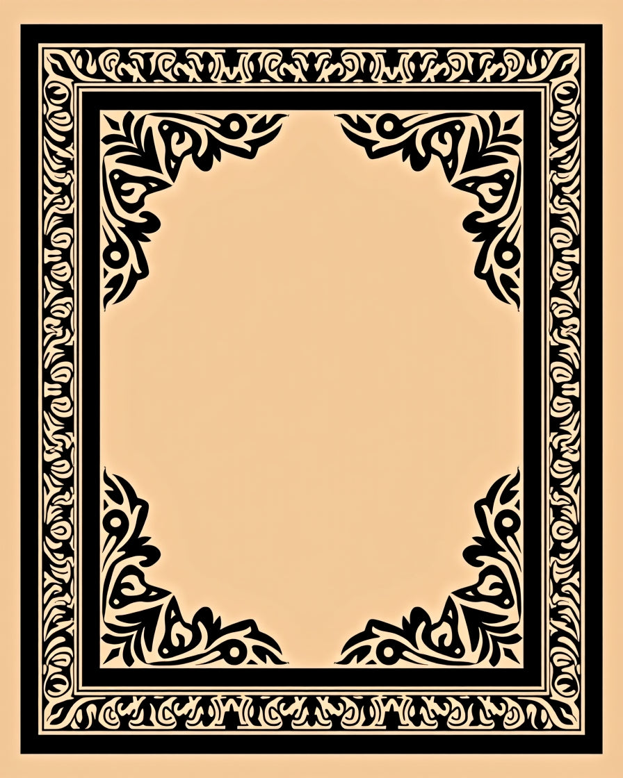 Bold Black Ornamental Square Pattern Rug