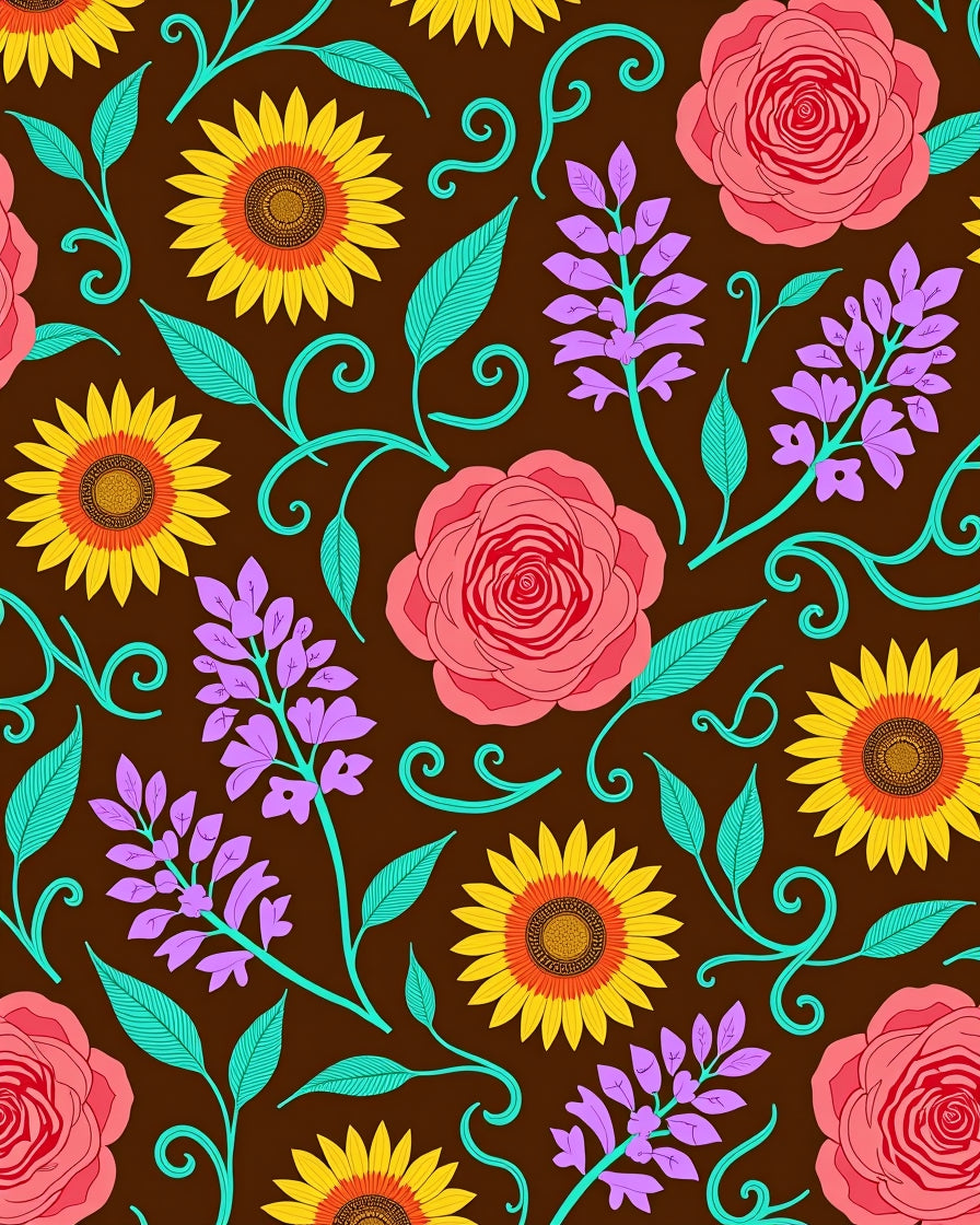 Floral Vines Sunflowers Roses Rug