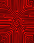 Bold Red Black Geometric Maze Rug