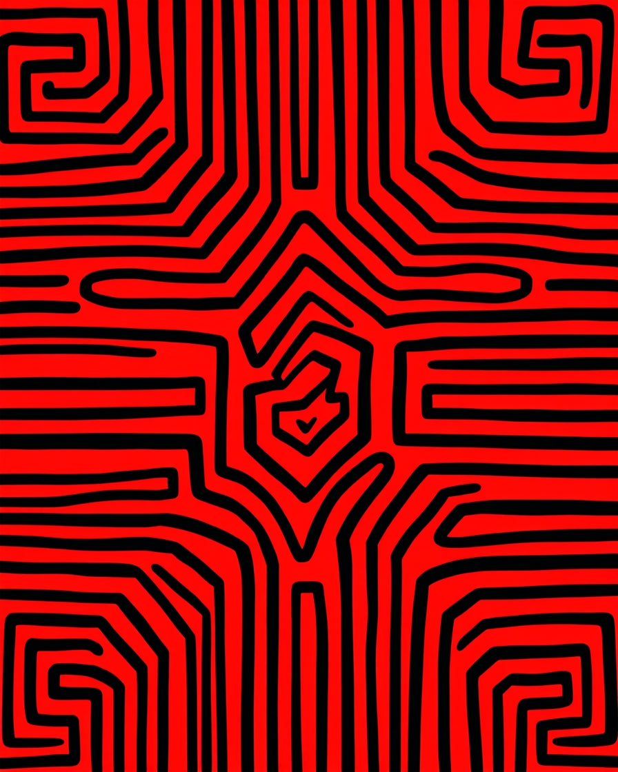 Bold Red Black Geometric Maze Rug