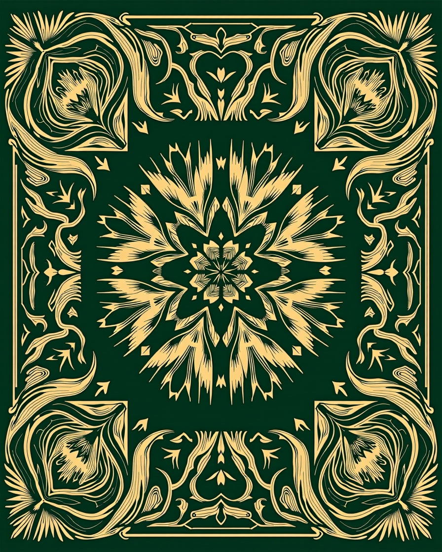 Gold Floral Medallion Emerald Border Rug