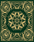 Gold Floral Medallion Emerald Border Rug
