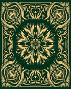 Gold Floral Medallion Emerald Border Rug