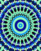 Abstract Blue Green Radial Mandala Rug