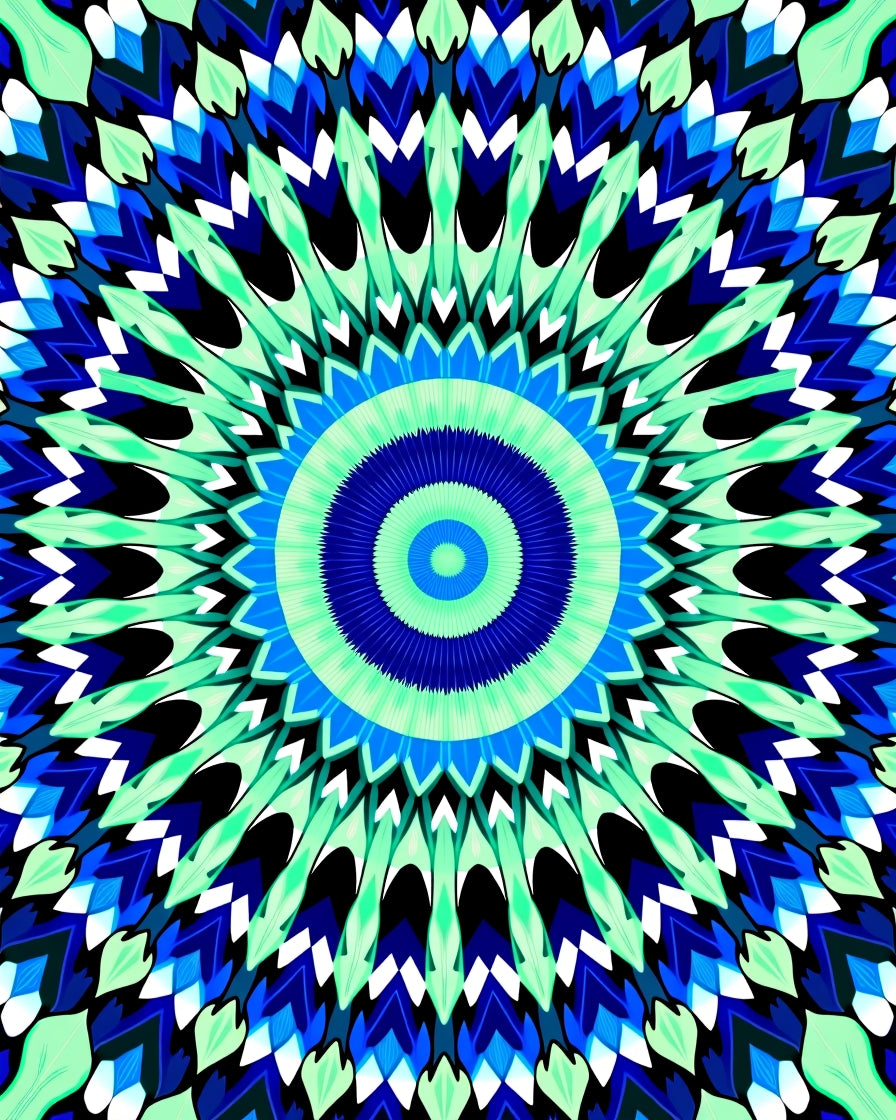 Abstract Blue Green Radial Mandala Rug