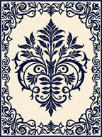 Navy Floral Scroll Classic Designed Rug
