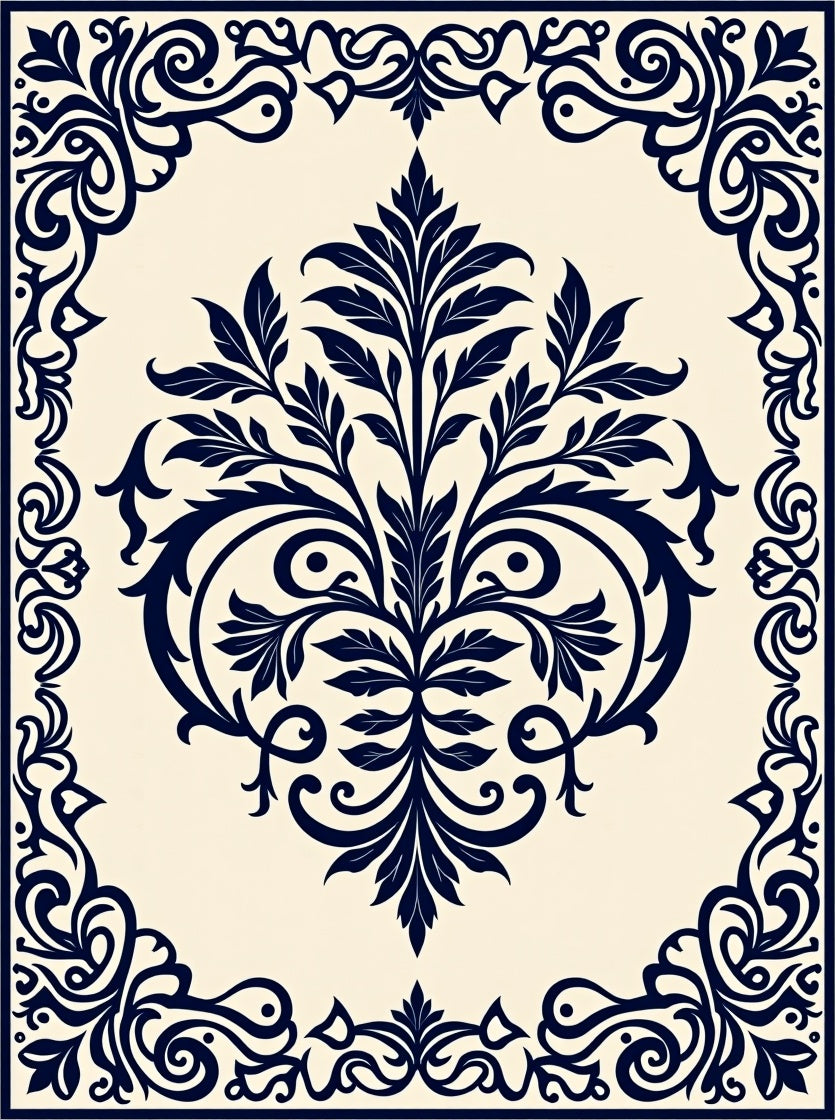 Navy Floral Scroll Classic Designed Rug