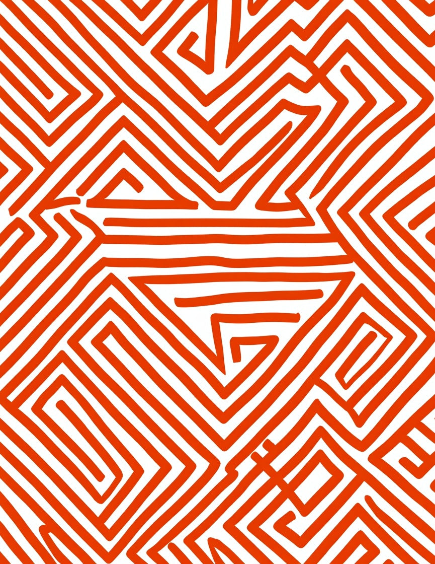 Bold Red Abstract Maze Pattern Rug