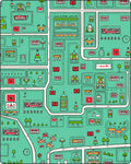 Whimsical Retro Cityscape Illustration Rug