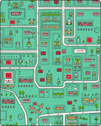 Whimsical Retro Cityscape Illustration Rug