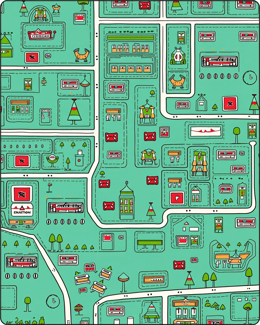 Whimsical Retro Cityscape Illustration Rug