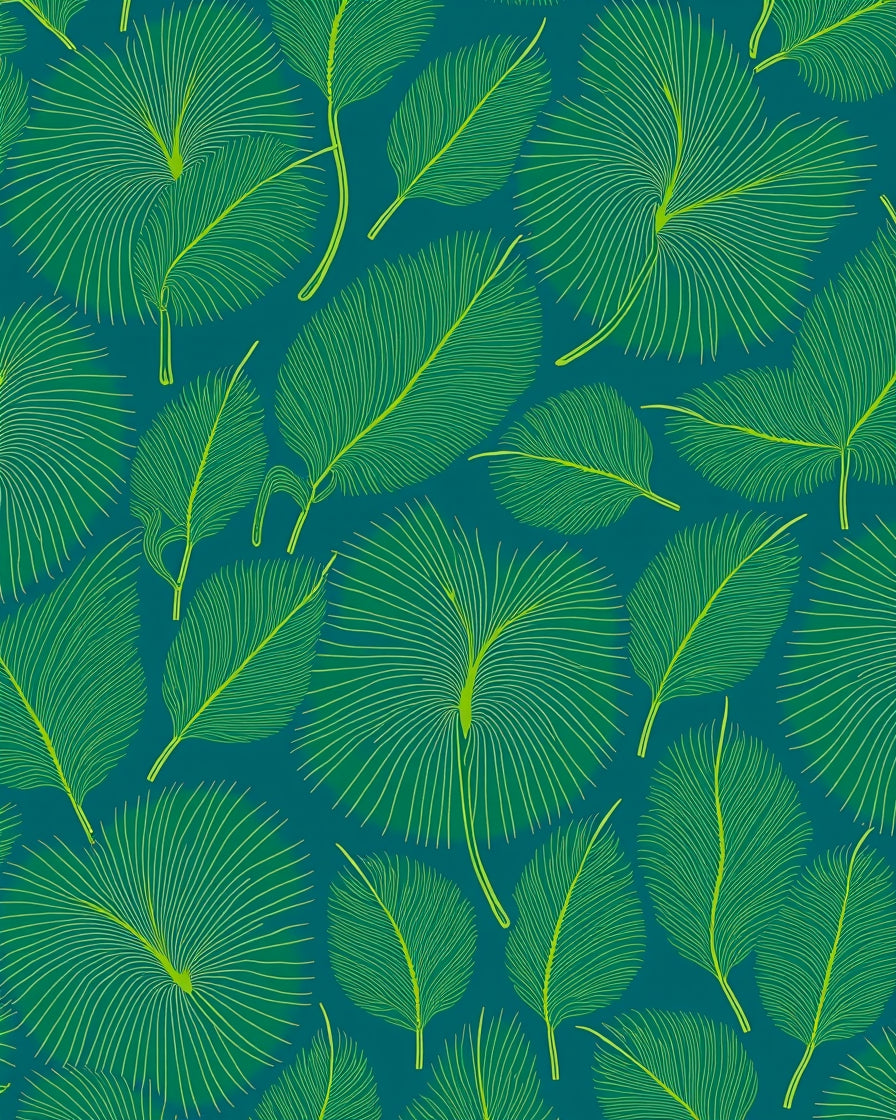 Green Palm Leaf Pattern Rug